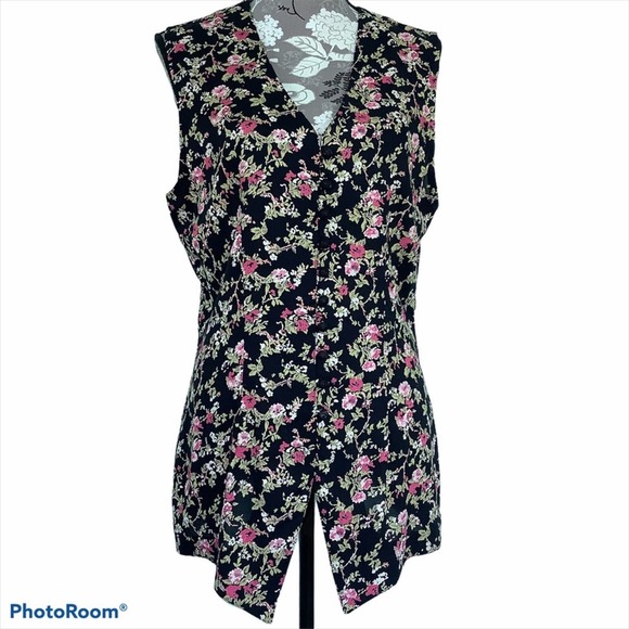 Vintage 90’s Floral Rayon Sleeveless Button Front Vest Top & Skirt Set Granite - Picture 4 of 12